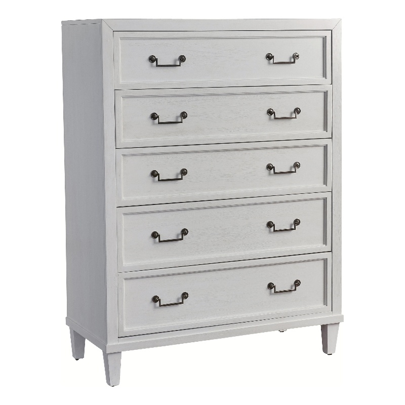 Bowery Hill Coastal Wood 5-drawer Chest in Antiqued Silver/White