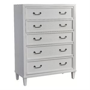 Bowery Hill Coastal Wood 5-drawer Chest in Antiqued Silver/White