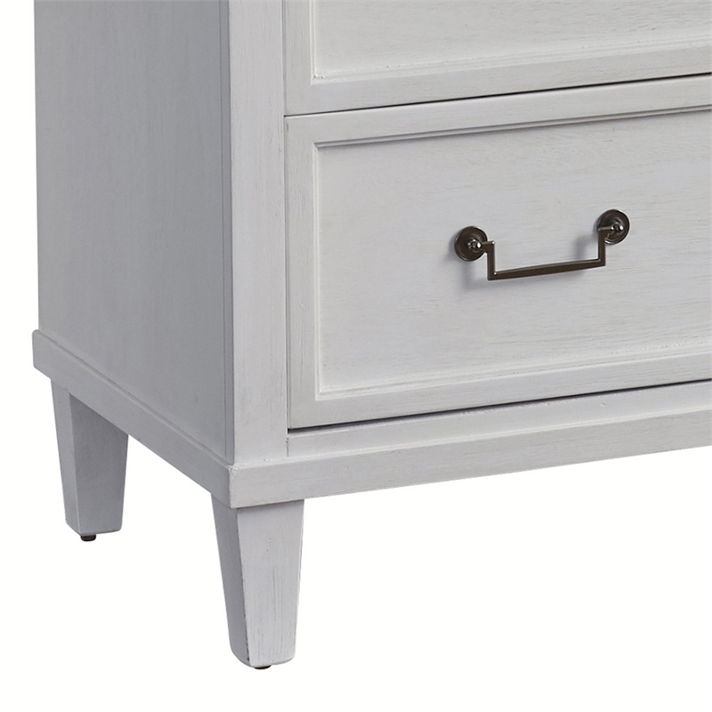 Bowery Hill Coastal Wood 5-drawer Chest in Antiqued Silver/White