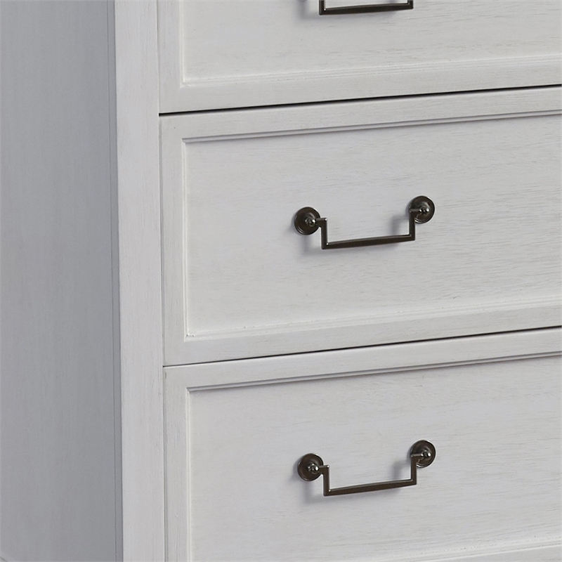 Bowery Hill Coastal Wood 5-drawer Chest in Antiqued Silver/White