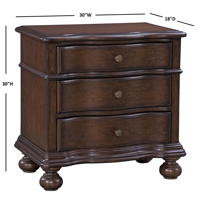 Bowery Hill Tobacco Brown 3-Drawer Traditional Style Wood Nightstand