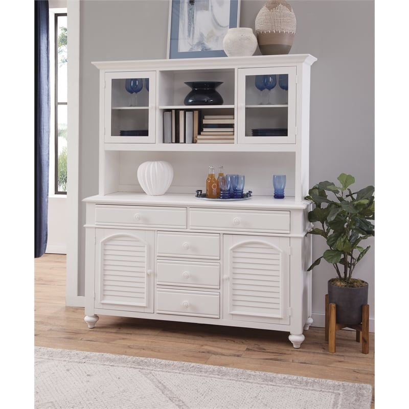 Bowery Hill Coastal Eggshell White Wood Farmhouse Server and Hutch