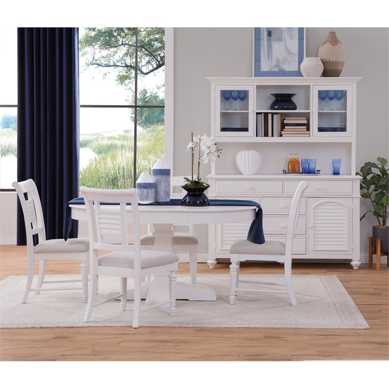 Bowery Hill Coastal Eggshell White Wood Farmhouse Server and Hutch