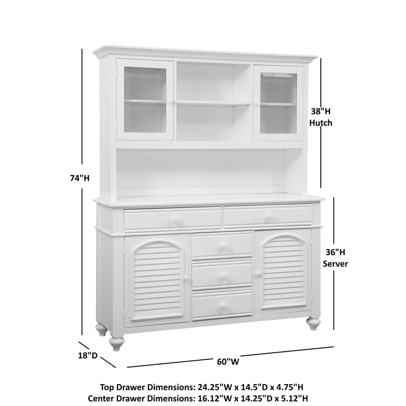 Bowery Hill Coastal Eggshell White Wood Farmhouse Server and Hutch
