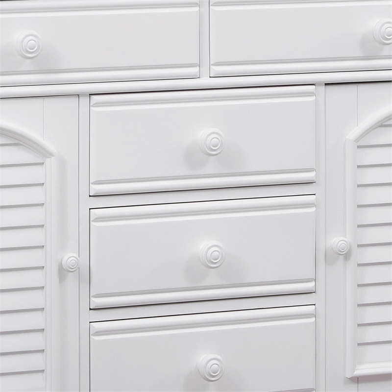 Bowery Hill Coastal Eggshell White Wood Farmhouse Server and Hutch