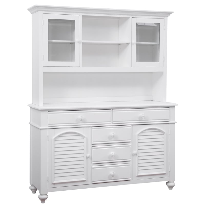 Bowery Hill Coastal Eggshell White Wood Farmhouse Server and Hutch