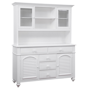 Bowery Hill Coastal Eggshell White Wood Farmhouse Server and Hutch