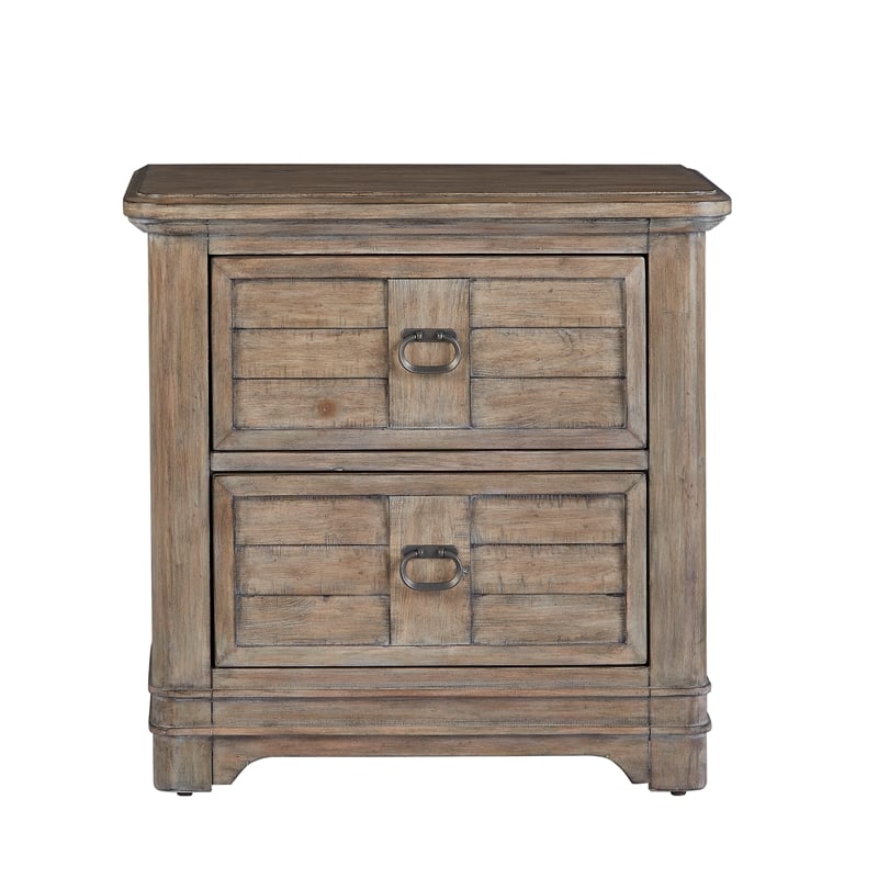 Bowery Hill Beige Antique Sand Wood Two Drawer Farmhouse Style Nightstand