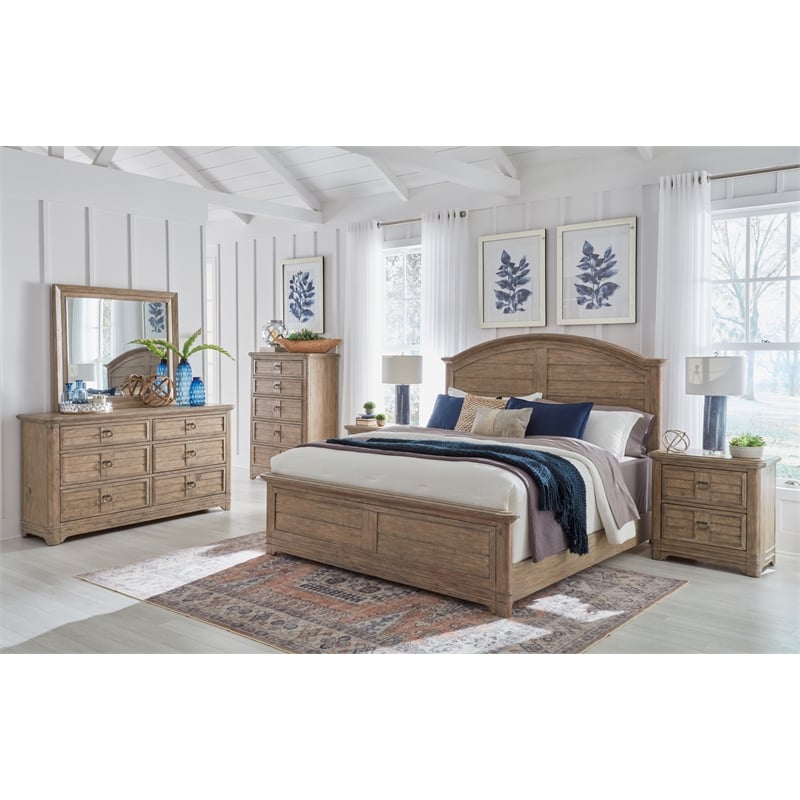 Bowery Hill Beige Antique Sand Wood Two Drawer Farmhouse Style Nightstand