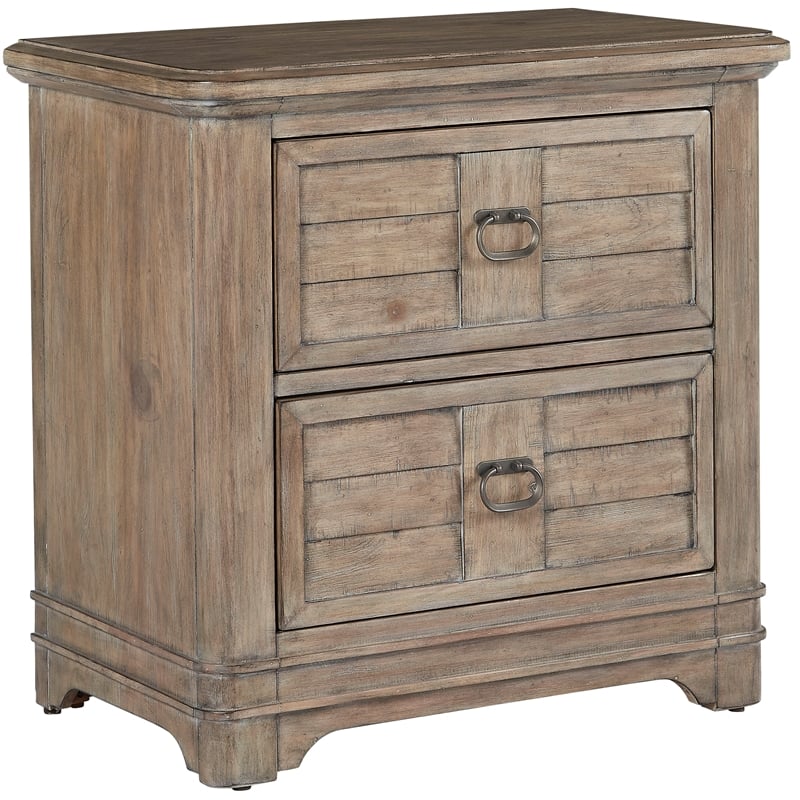 Bowery Hill Beige Antique Sand Wood Two Drawer Farmhouse Style Nightstand