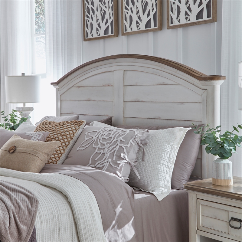 Bowery Hill White-Washed Wood Farmhouse Queen Size Arched Panel Headboard