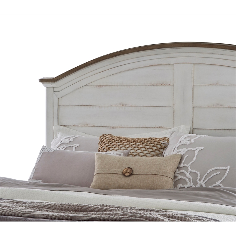 Bowery Hill White-Washed Wood Farmhouse Queen Size Arched Panel Headboard