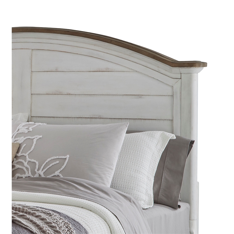 Bowery Hill White-Washed Wood Farmhouse Queen Size Arched Panel Headboard