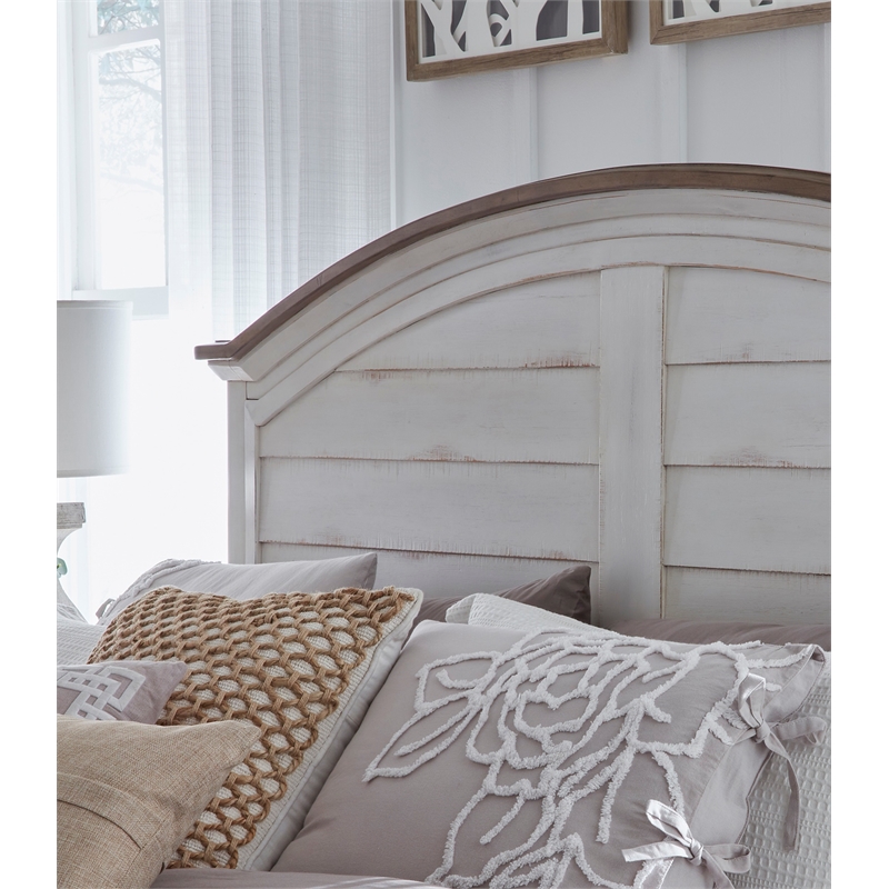 Bowery Hill White-Washed Wood Farmhouse Queen Size Arched Panel Headboard