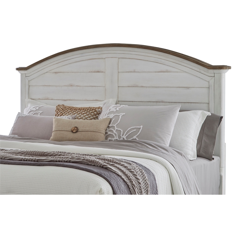 Bowery Hill White-Washed Wood Farmhouse Queen Size Arched Panel Headboard