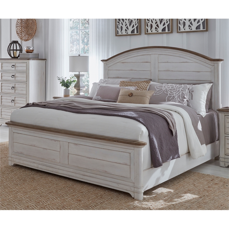 Bowery Hill White-Washed Wood Farmhouse Queen Size Arched Panel Bed