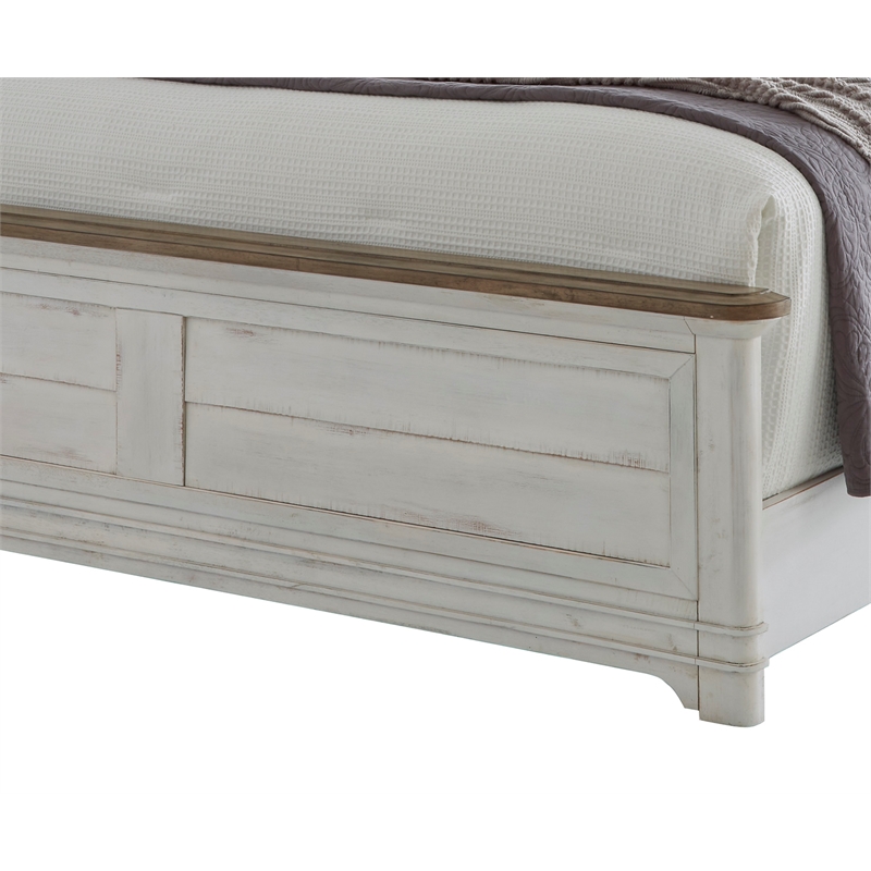 Bowery Hill White-Washed Wood Farmhouse Queen Size Arched Panel Bed