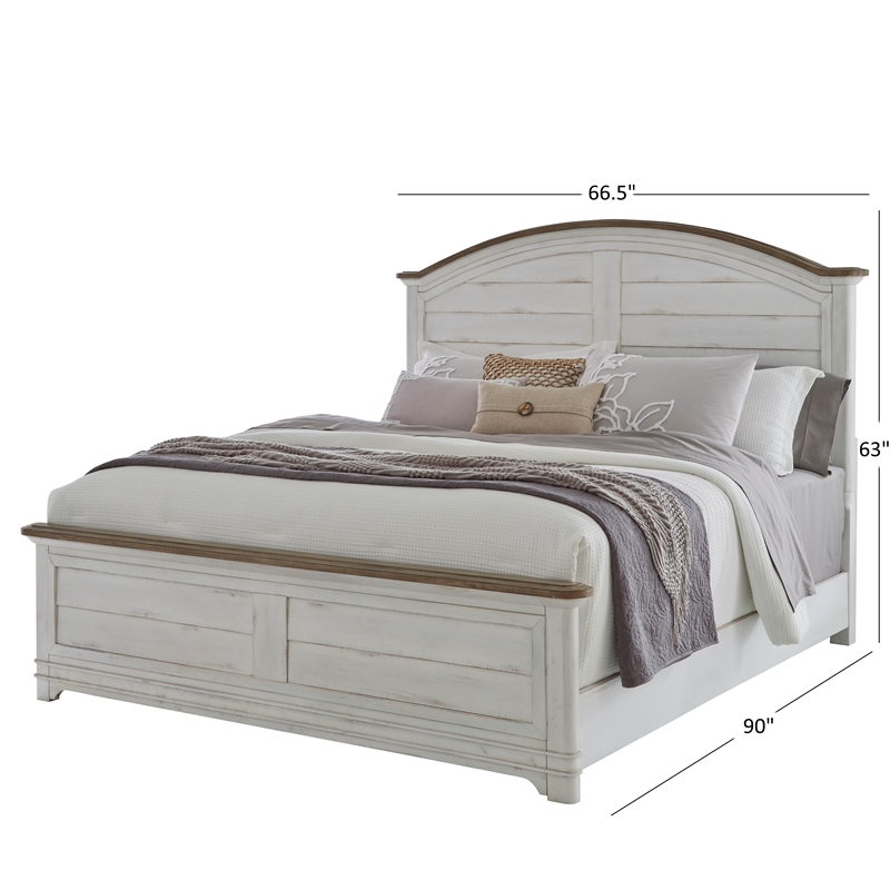 Bowery Hill White-Washed Wood Farmhouse Queen Size Arched Panel Bed