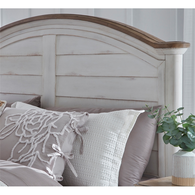 Bowery Hill White-Washed Wood Farmhouse King Size Arched Panel Headboard