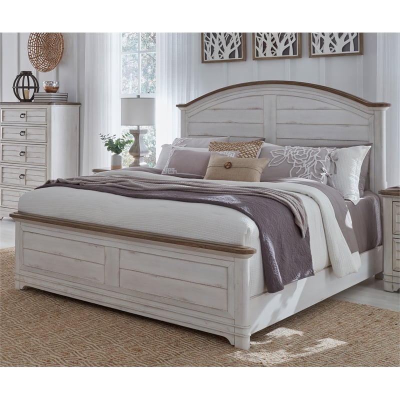 Bowery Hill White-Washed Wood Farmhouse King Size Arched Panel Bed