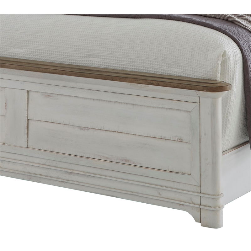 Bowery Hill White-Washed Wood Farmhouse King Size Arched Panel Bed
