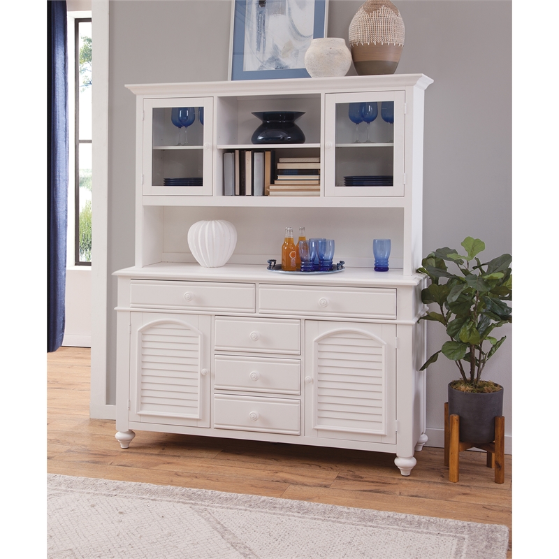 Bowery Hill Coastal Wood Hutch in White with Open Upper Shleves