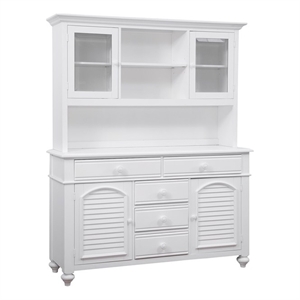 Bowery Hill Coastal Wood Hutch in White with Open Upper Shleves