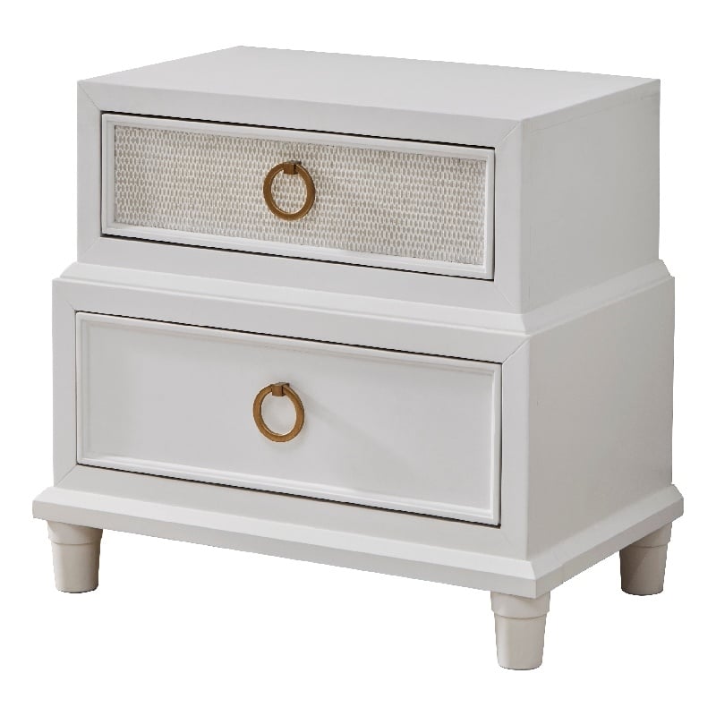 Bowery Hill Mid-Century 2-Drawer Wood Nightstand in White Finish