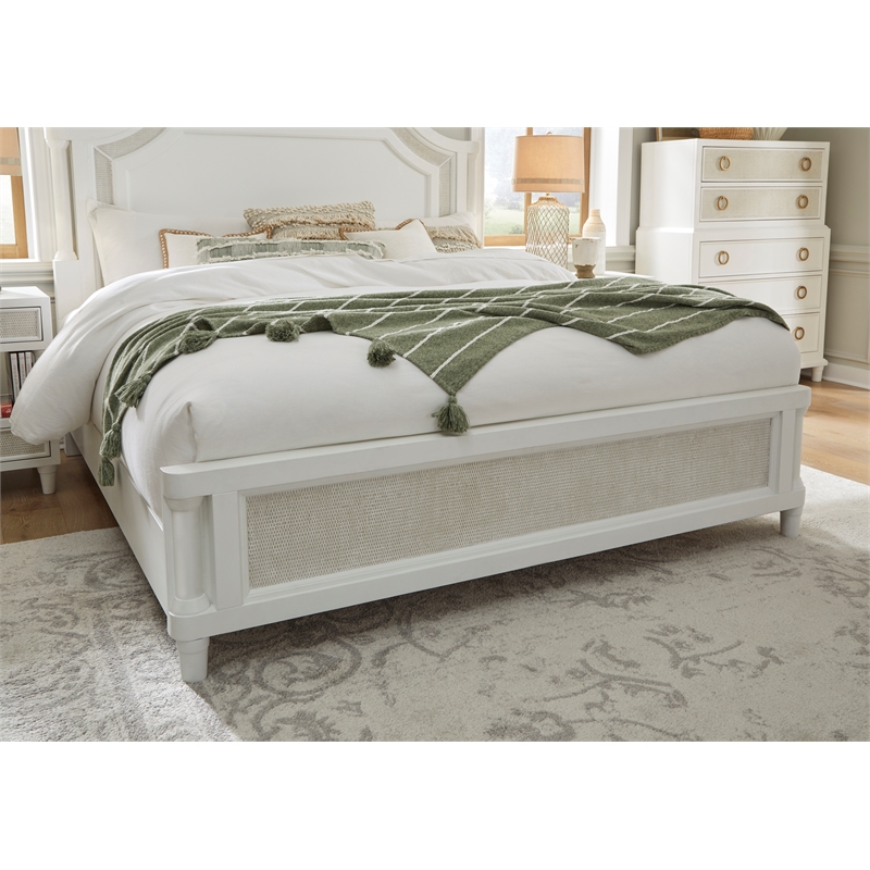Bowery Hill Mid-Century Wood King Mansion Bed in White Finish