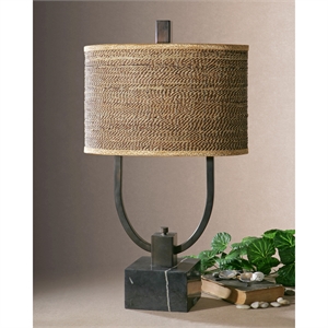 Bowery Hill Marble Metal and Cane Table Lamp in Rustic Bronze/Brown/Tan