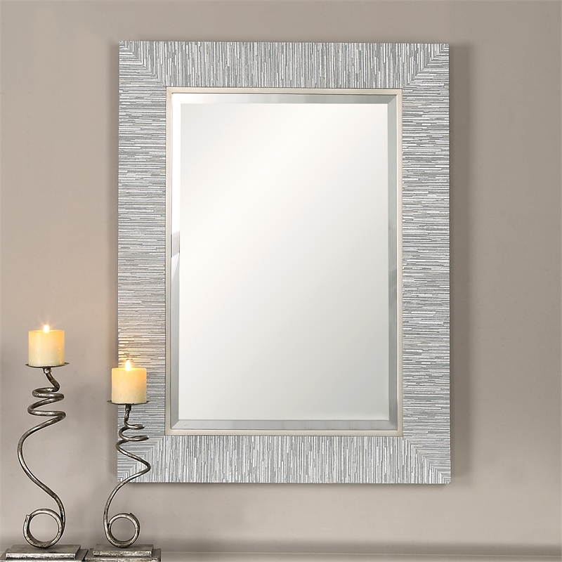 Bowery Hill Contemporary Pine Wood Mirror in Blue/Gray/Silver