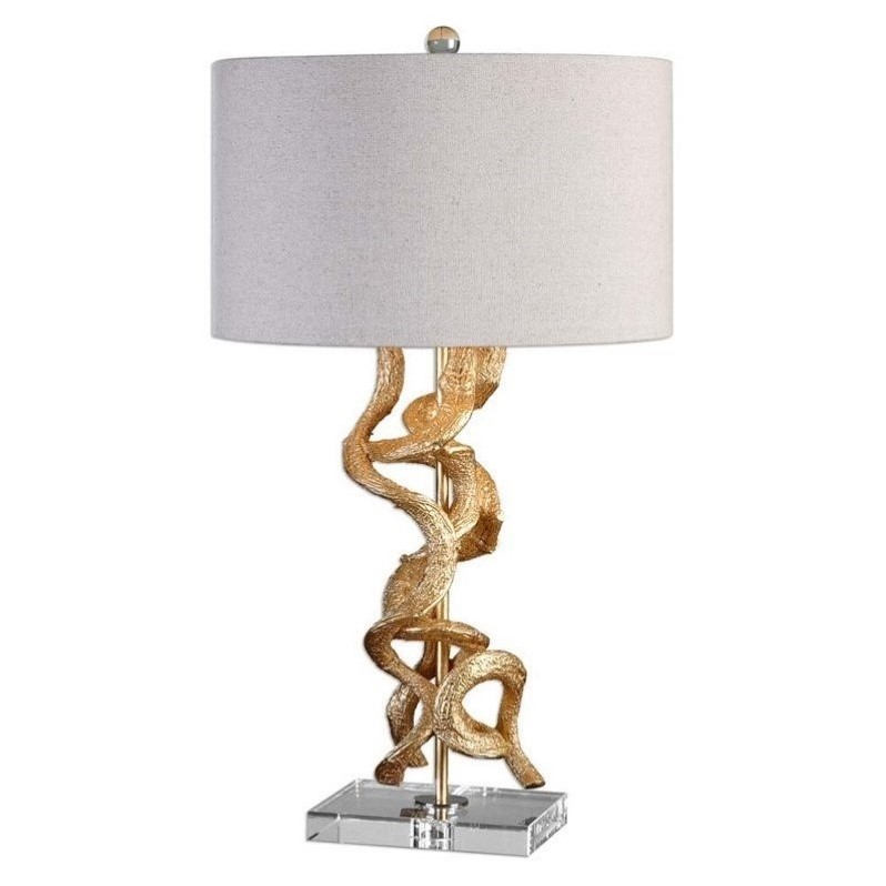 Bowery Hill Twisted Vines Modern Crystal and Metal Table Lamp in Gold/Oatmeal