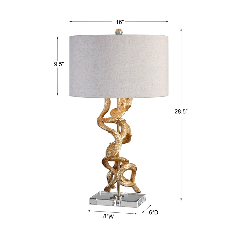 Bowery Hill Twisted Vines Modern Crystal and Metal Table Lamp in Gold/Oatmeal