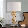 Bowery Hill Twisted Vines Modern Crystal and Metal Table Lamp in Gold/Oatmeal