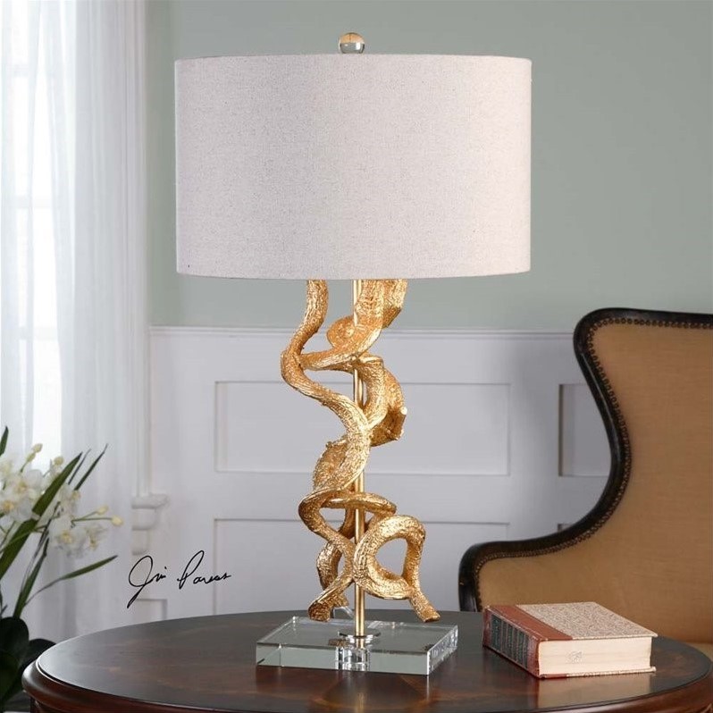 Bowery Hill Twisted Vines Modern Crystal and Metal Table Lamp in Gold/Oatmeal