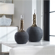 Bowery Hill 2-Piece Ceramic Crystal Metal Bottle Set in Matte Black and Gold