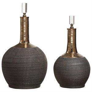 Bowery Hill 2-Piece Ceramic Crystal Metal Bottle Set in Matte Black and Gold