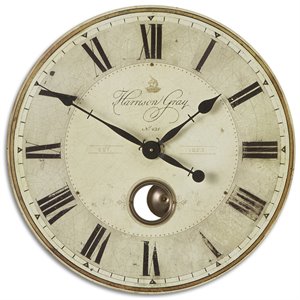 Bowery Hill 23&quot Round MDF Brass Aluminum Wall Clock in Black and Ivory