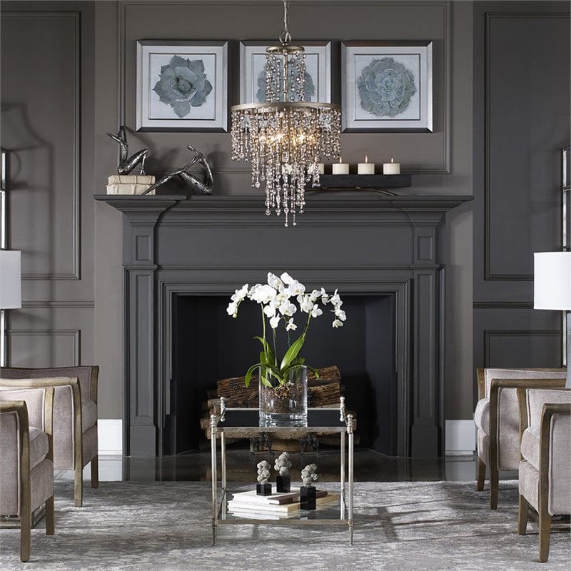Bowery Hill 6 Light Crystal Chandelier in Silver Swedish Iron