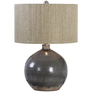 Bowery Hill Steel and Ceramic Table Lamp in Charcoal and Brown