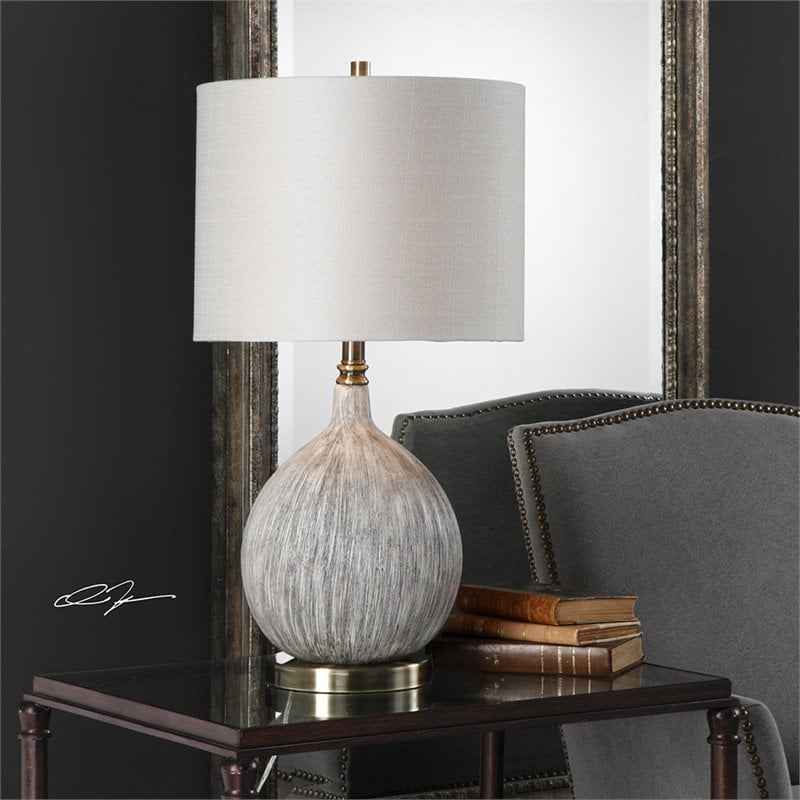 Bowery Hill Ceramic Metal Fabric Table Lamp in Textured Ivory/Light Beige