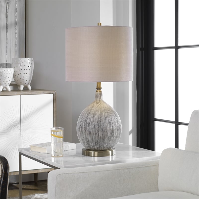 Bowery Hill Ceramic Metal Fabric Table Lamp in Textured Ivory/Light Beige