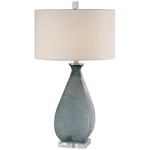 Bowery Hill Steel Crystal and Glass Table Lamp in Ocean Blue and White