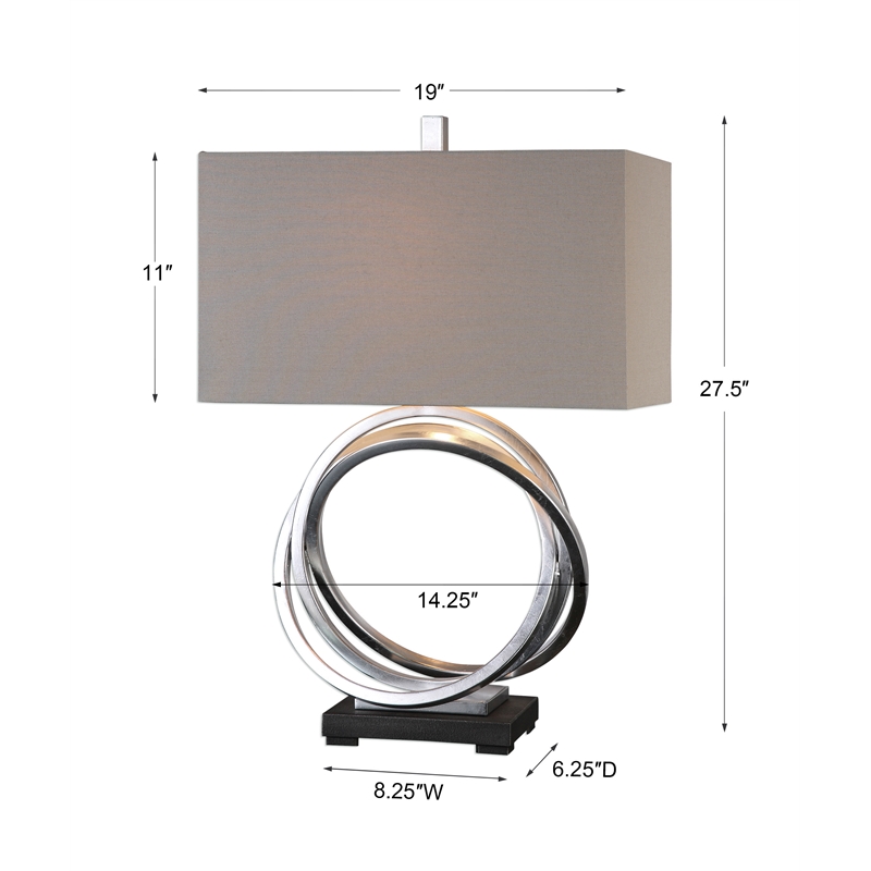 Bowery Hill Steel and Linen Rings Table Lamp in Silver and Light Beige