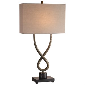 Bowery Hill Steel and Marble Table Lamp in Aged Silver and Light Beige