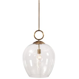 Bowery Hill Coastal Steel and Glass Pendant Light in Aged Brass/Clear