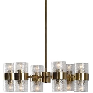 Bowery Hill 12-Light Iron and Glass Chandelier in Antique Brass