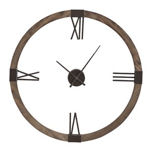 Bowery Hill Contemporary Firwood and Iron Wall Clock in Natural