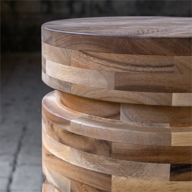 Bowery Hill Coastal Acacia Wood Drink Table in Natural Finish