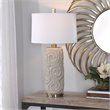 Bowery Hill Contemporary Ceramic Fabric and Iron Table Lamp in Warm Gray